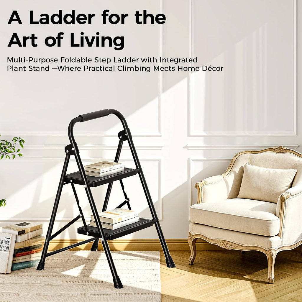 2 Step Folding Step Stool with Handrail Black Z16982