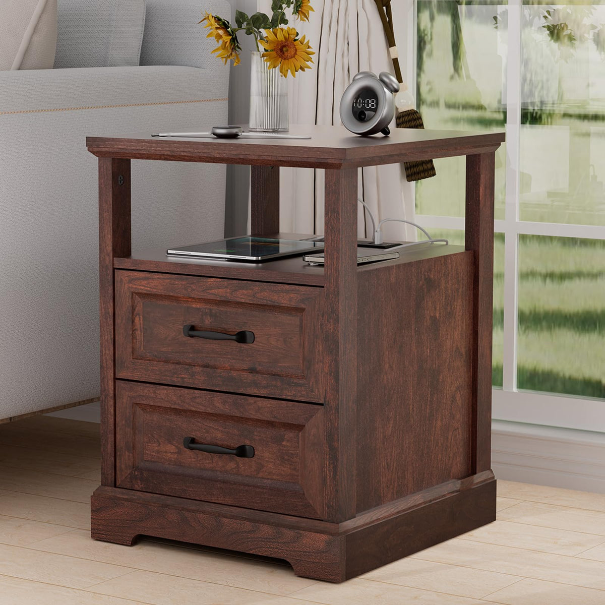 18'' Wood Nightstand with Charging Station R115378