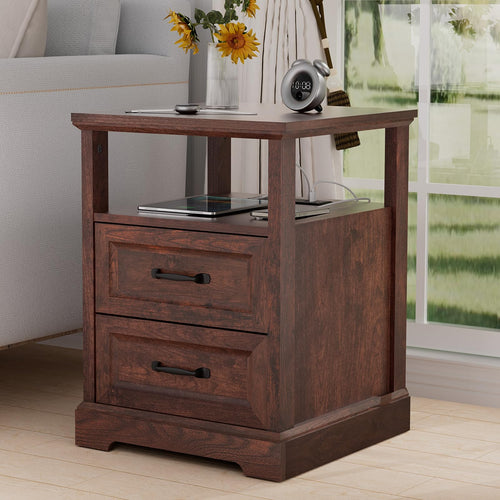 18'' Wood Nightstand with Charging Station R115378