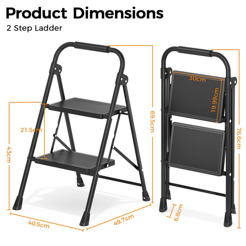 2 Step Folding Step Stool with Handrail Black Z16982