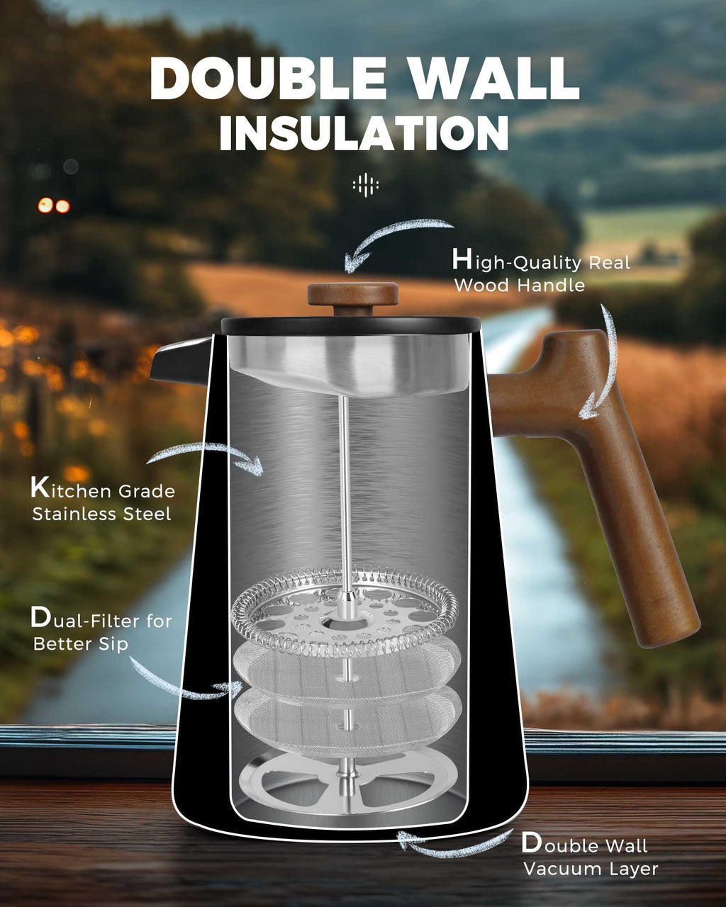 French Press Coffee Maker 34 oz Q778
