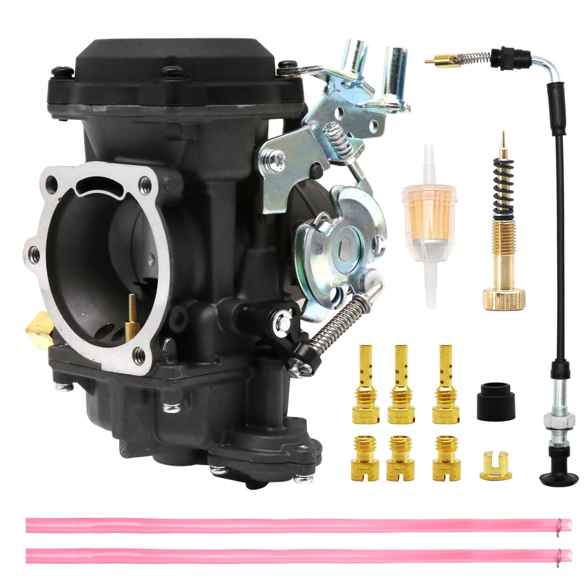 CV40 Carburetor Replacement with Starter Valve Set Main Jets Slow Jets Air Fuel Mixture Screw Kit O8145
