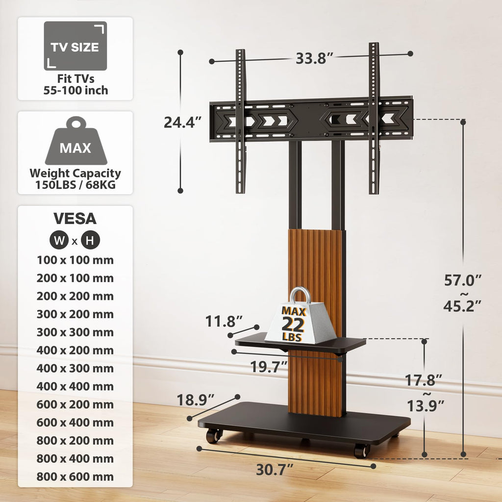 Heavy Duty Rolling TV Stand for 55-100 inch Large Screens B832
