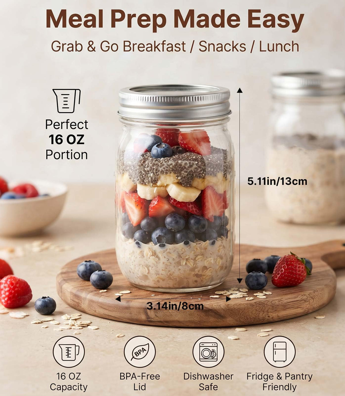 16 oz 8 Pack Clear Glass Jars S554554