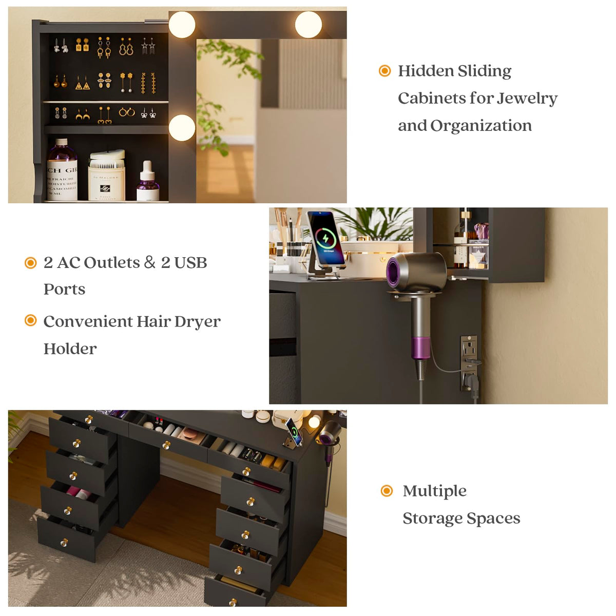 Black Vanity Desk with Mirror O874