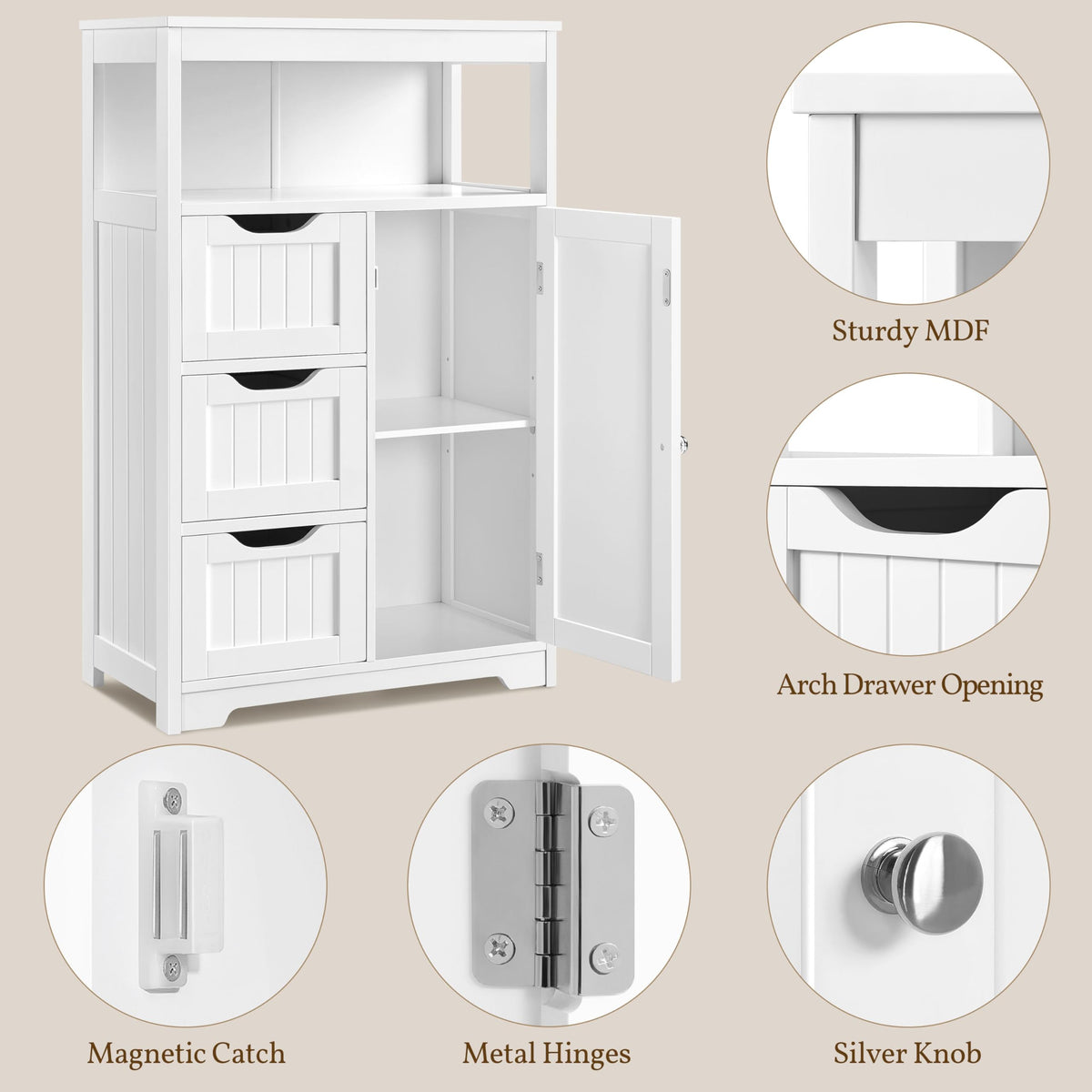 White 3 Drawer Bathroom Storage Cabinet J990149