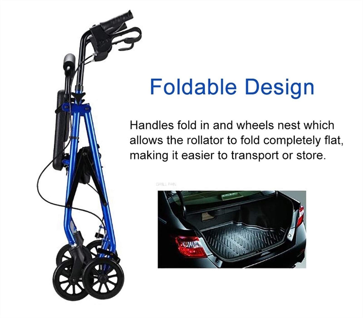 Blue Foldable Lightweight Rolling Walker with Seat P901