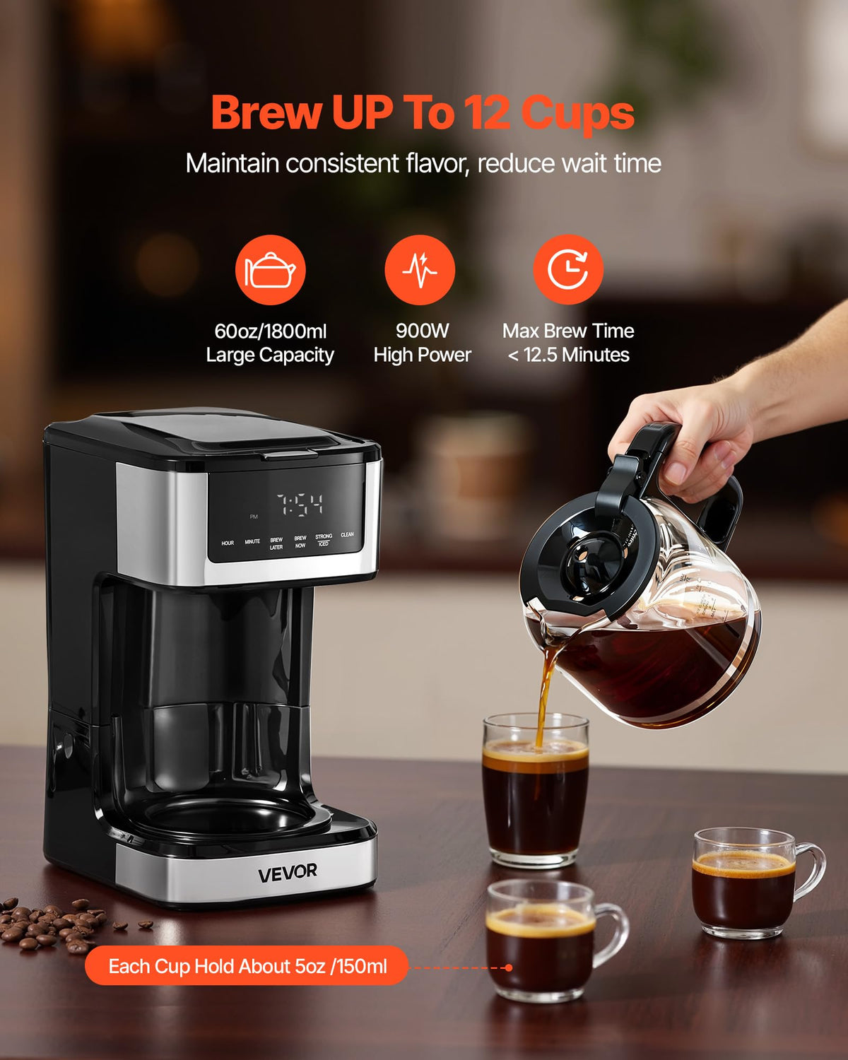 12 Cup Programmable Drip Coffee Maker with Touch Screen I7617