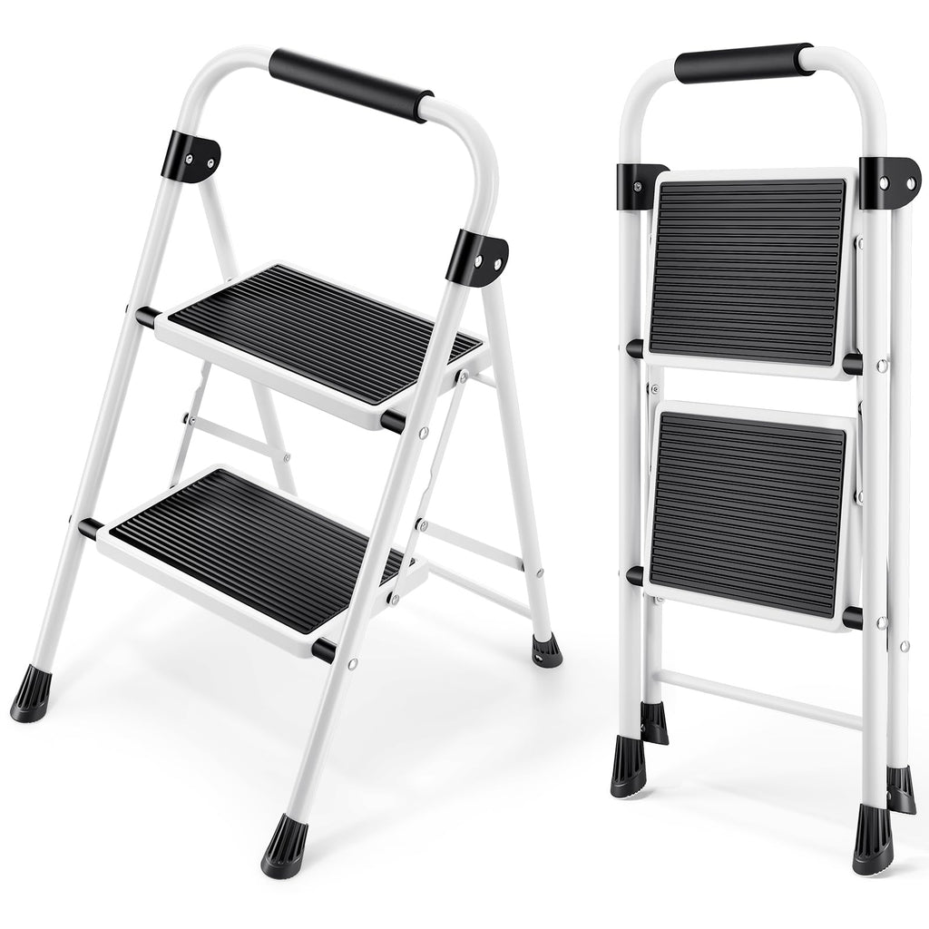 2 Step Folding Step Stool with Handrails White N3493