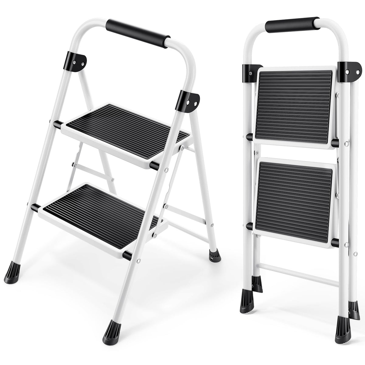 2 Step Folding Step Stool with Handrails White N3493