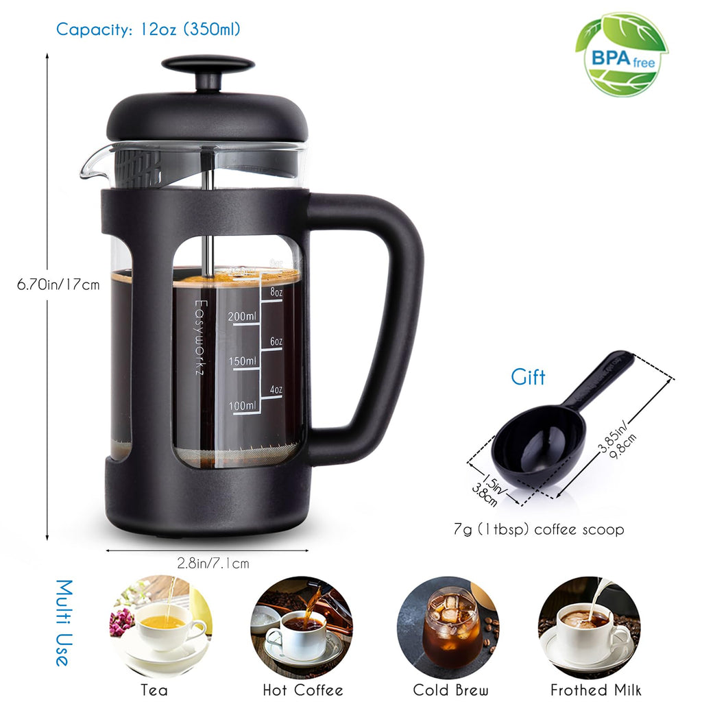 12 oz French Press Coffee Tea Maker with Measuring Coffee Spoon J848527