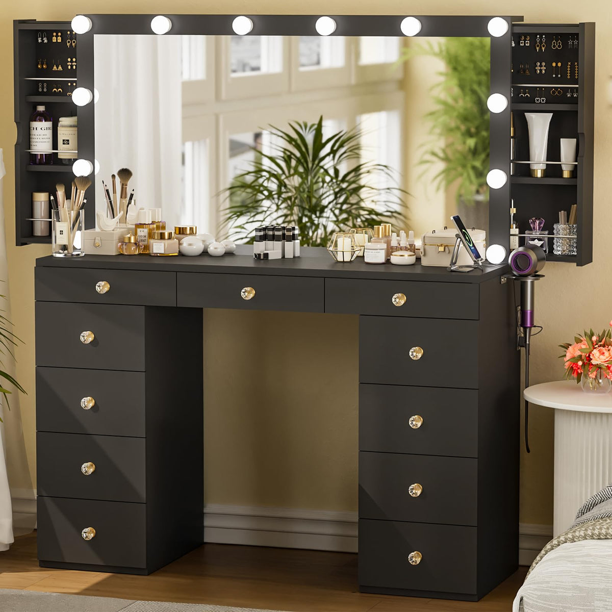 Black Vanity Desk with Mirror O874
