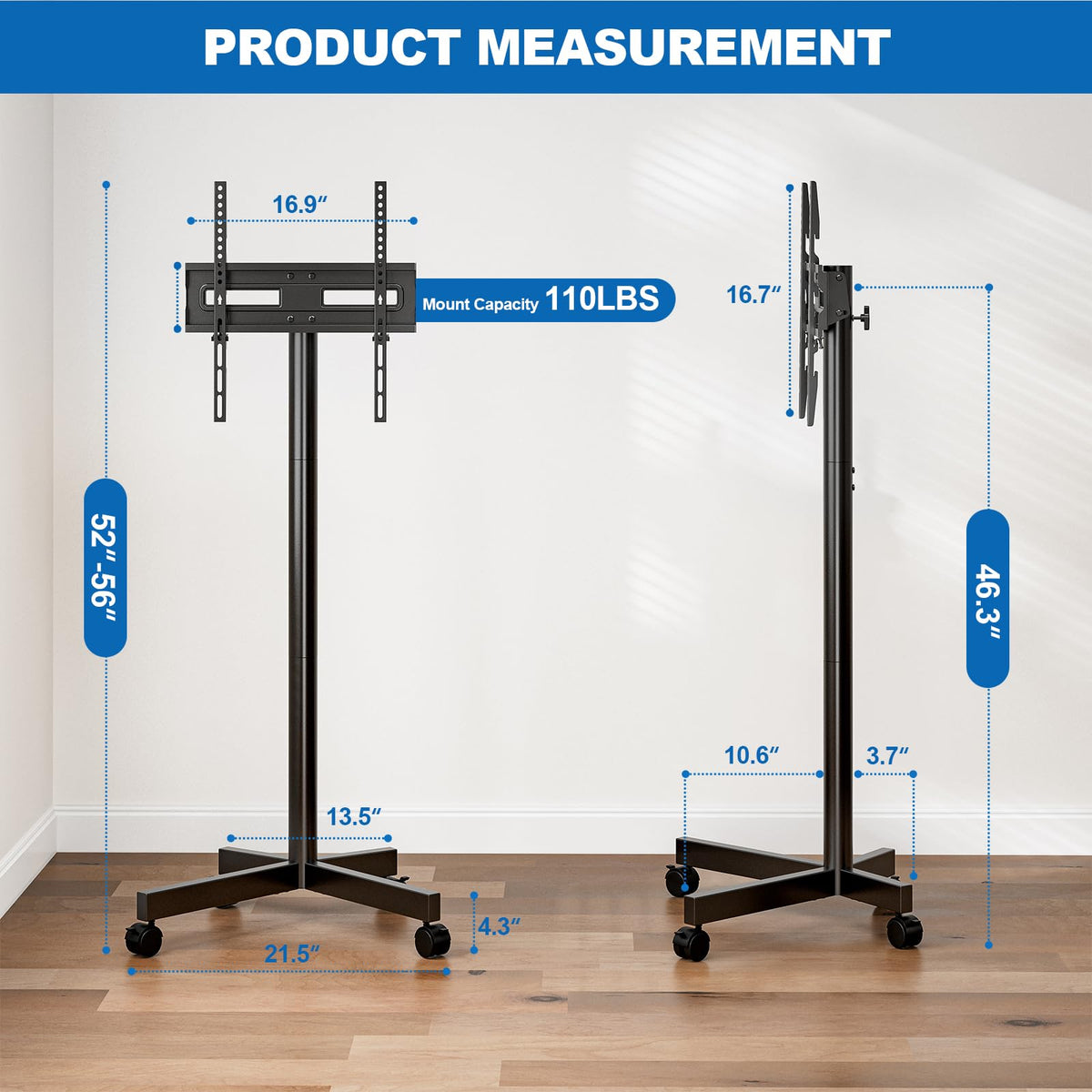 Mobile TV Cart Rolling TV Stand for 23-65 Inch TVs K40035