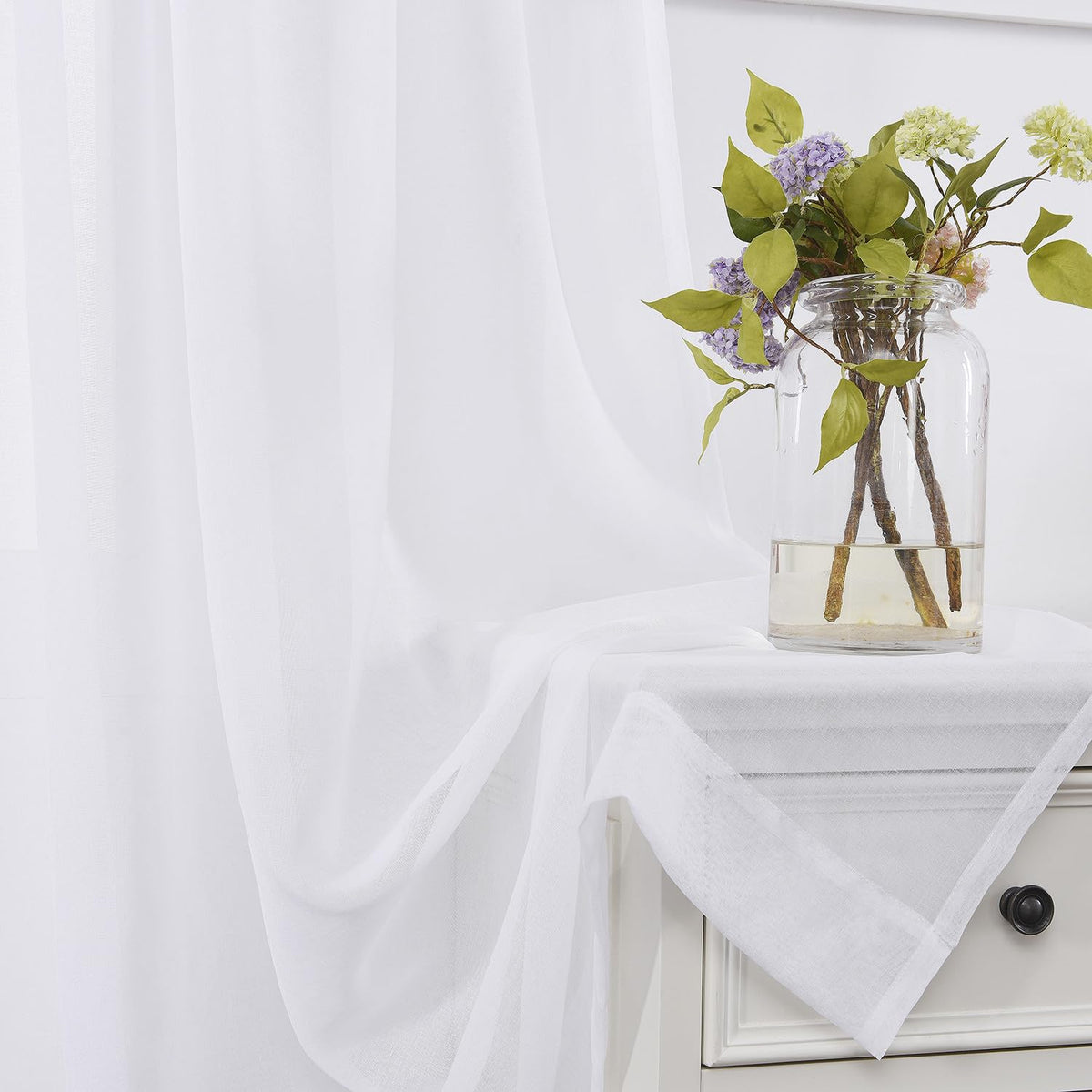 White 95 Inches Long Rod Pocket Sheer Curtains Set of 2 A165