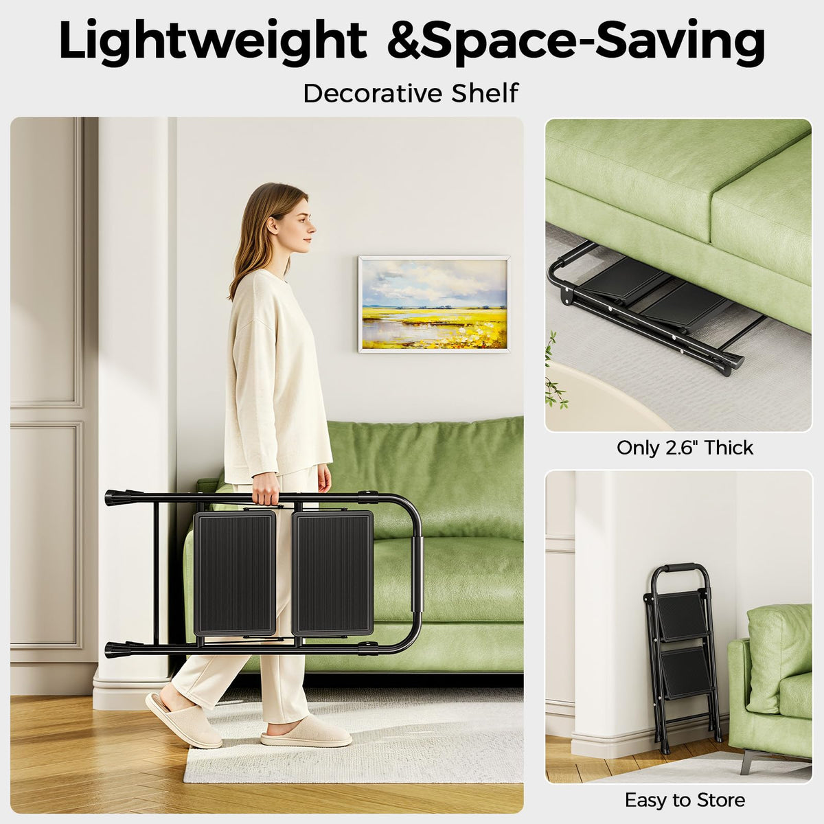 2 Step Folding Step Stool with Handrail Black Z16982