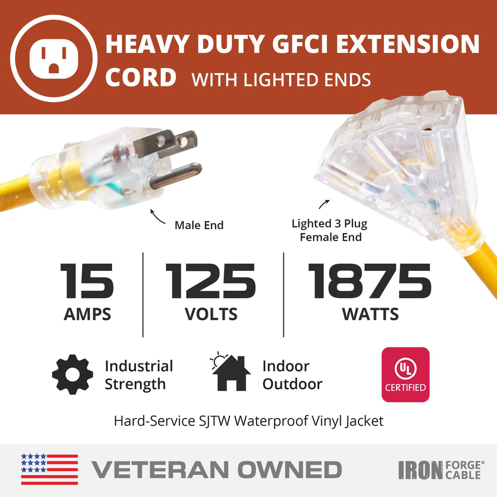 50 Foot Lighted Outdoor Extension Cord with 3 Outlets M62779