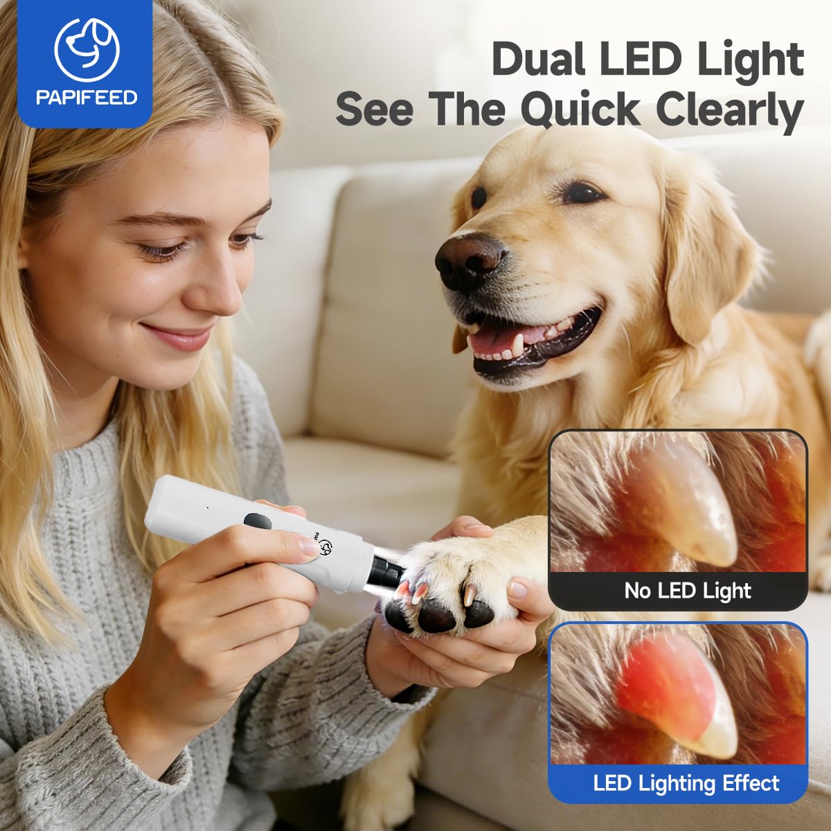 Ultra Quiet 3-Speed Rechargeable Dog Nail Grinder with LED Light S448796