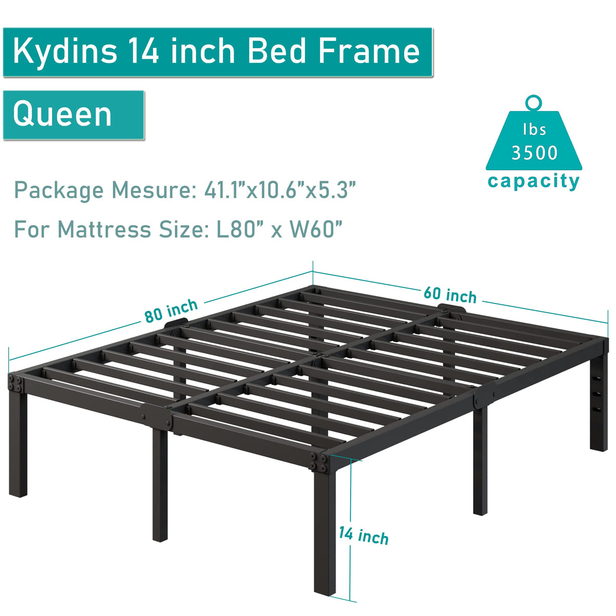 Queen Size 14 Inch Heavy Duty Metal Platform Bed Frame E797498