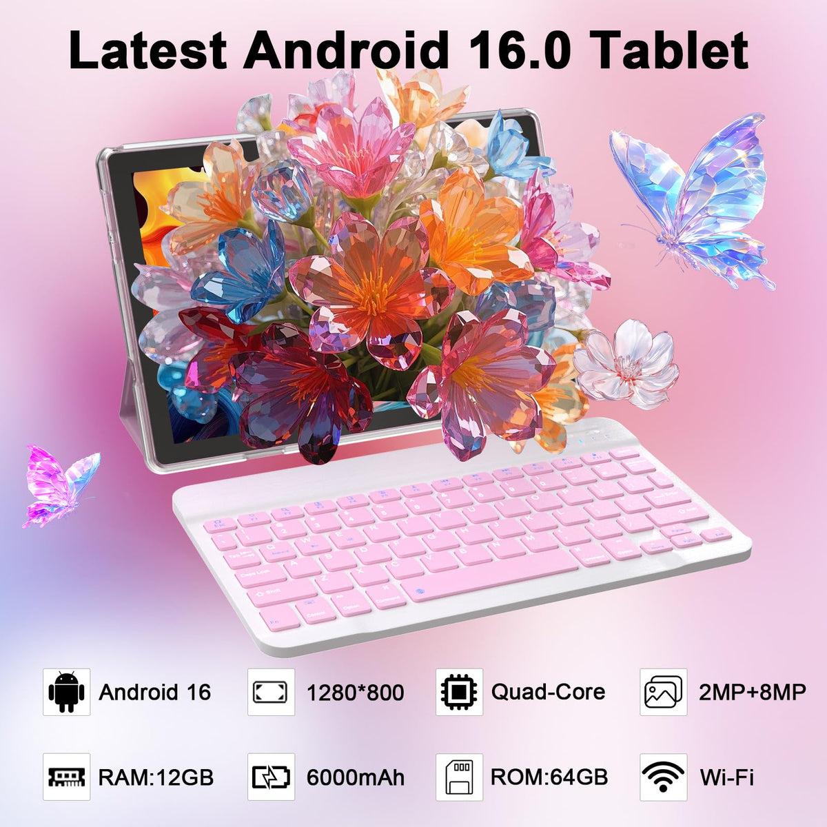 Android 16 10 Inch Tablet 12GB RAM 64GB ROM Pink G86494