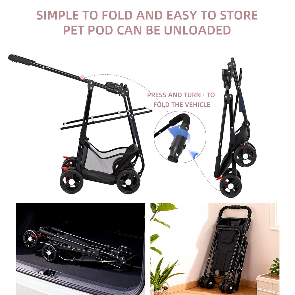 Pink Pet Stroller with Detachable Carrier P632479