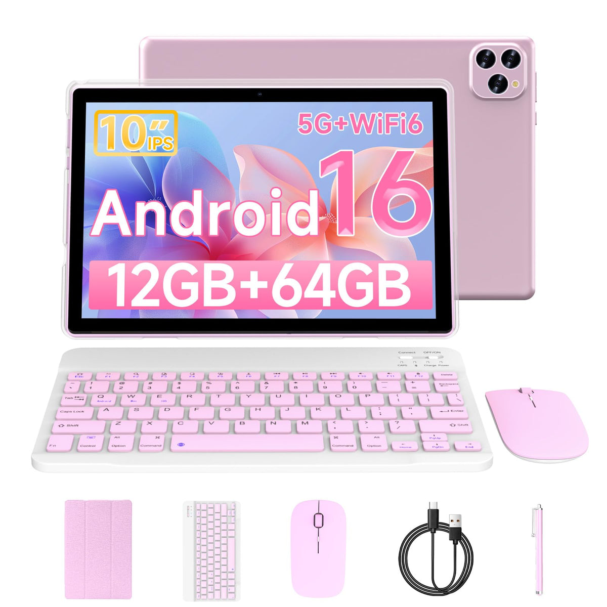 Android 16 10 Inch Tablet 12GB RAM 64GB ROM Pink G86494
