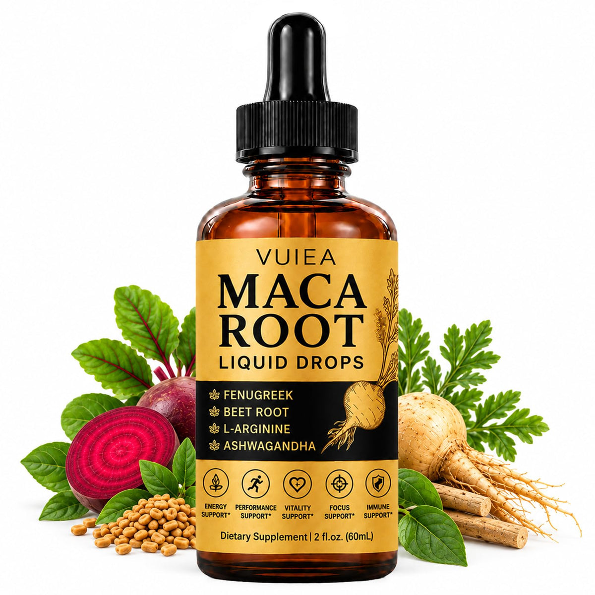 Maca Root Liquid Supplement with Ashwagandha, Fenugreek, Beet Root & L-Arginine, 2 fl oz C819551