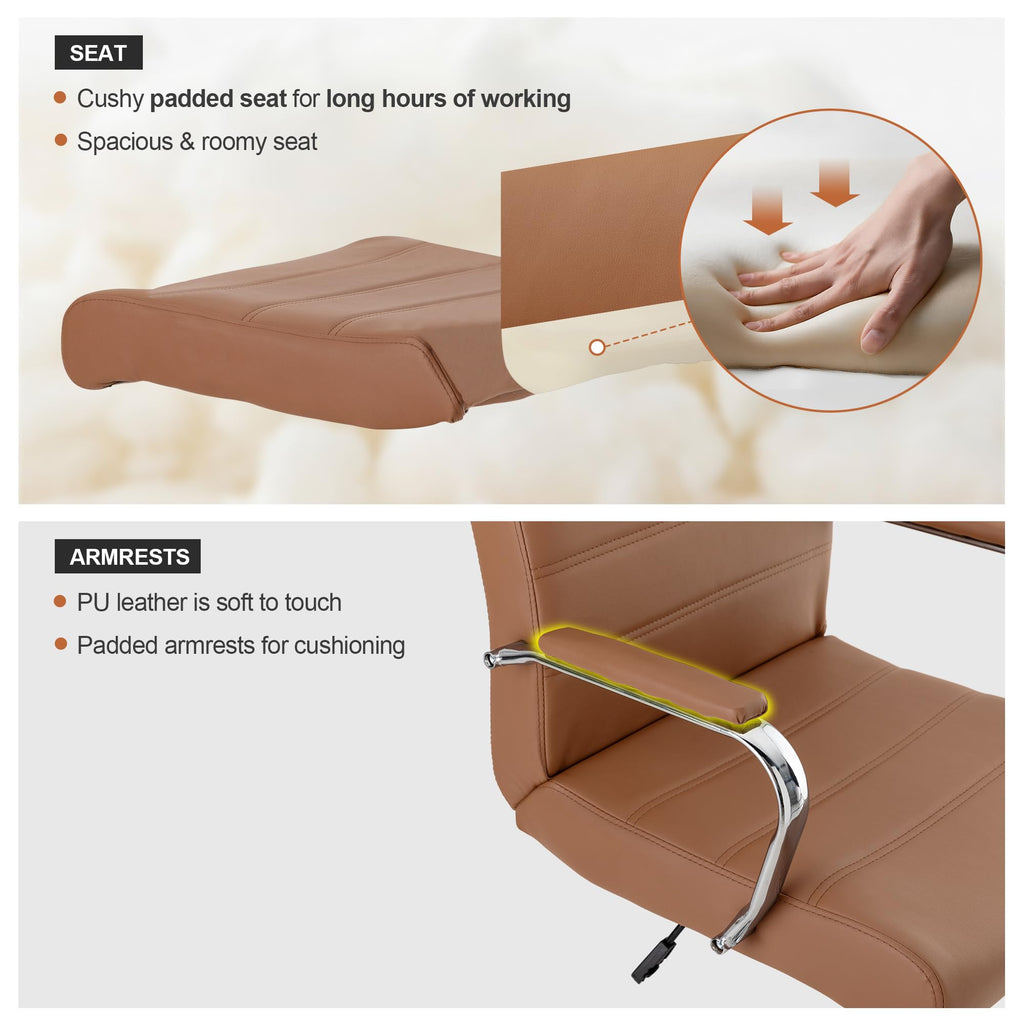 Brown Leather High Back Office Chair with Armrest E495442