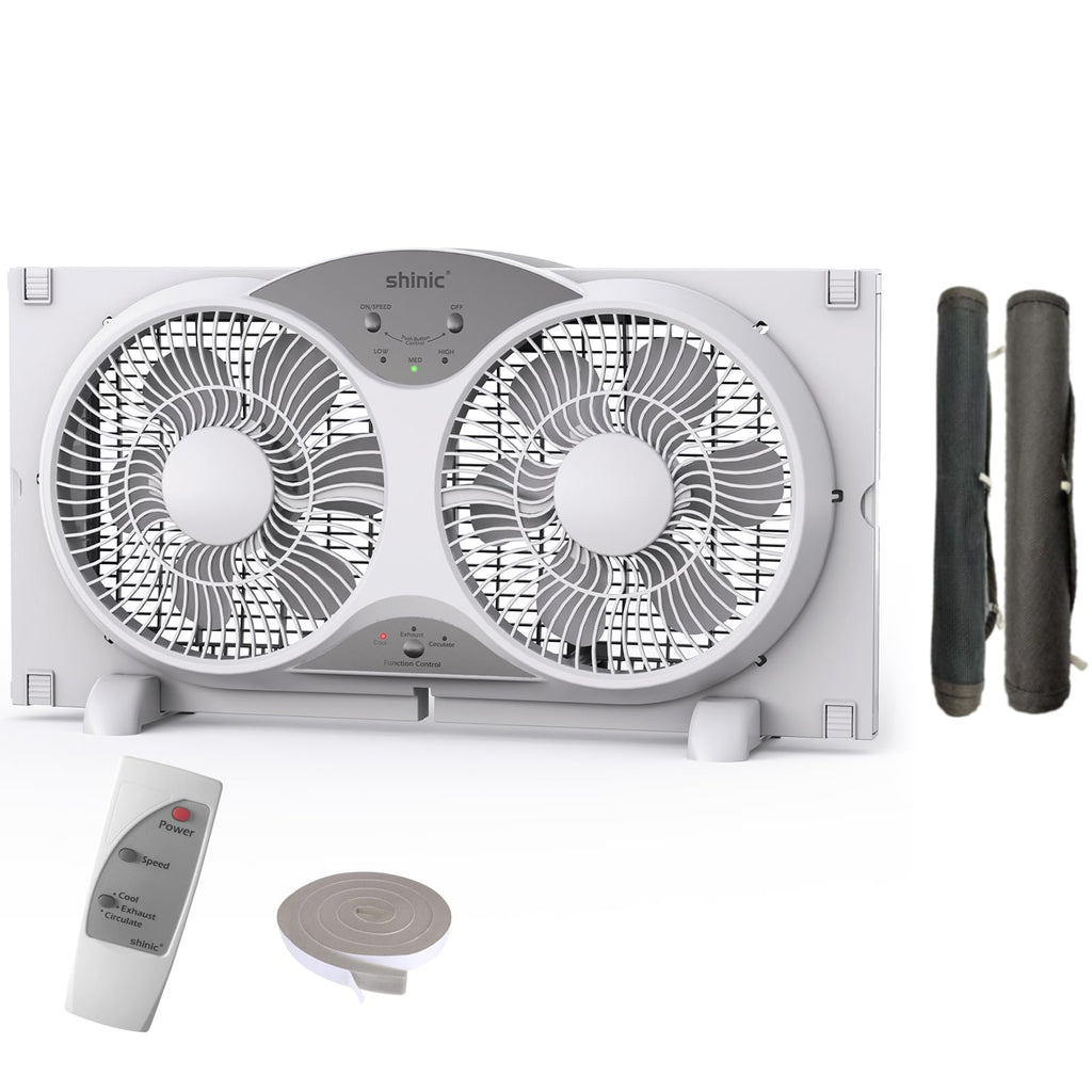 Twin Window Fan with Remote Control, Reversible, 9 inch, 3 Speed F346185