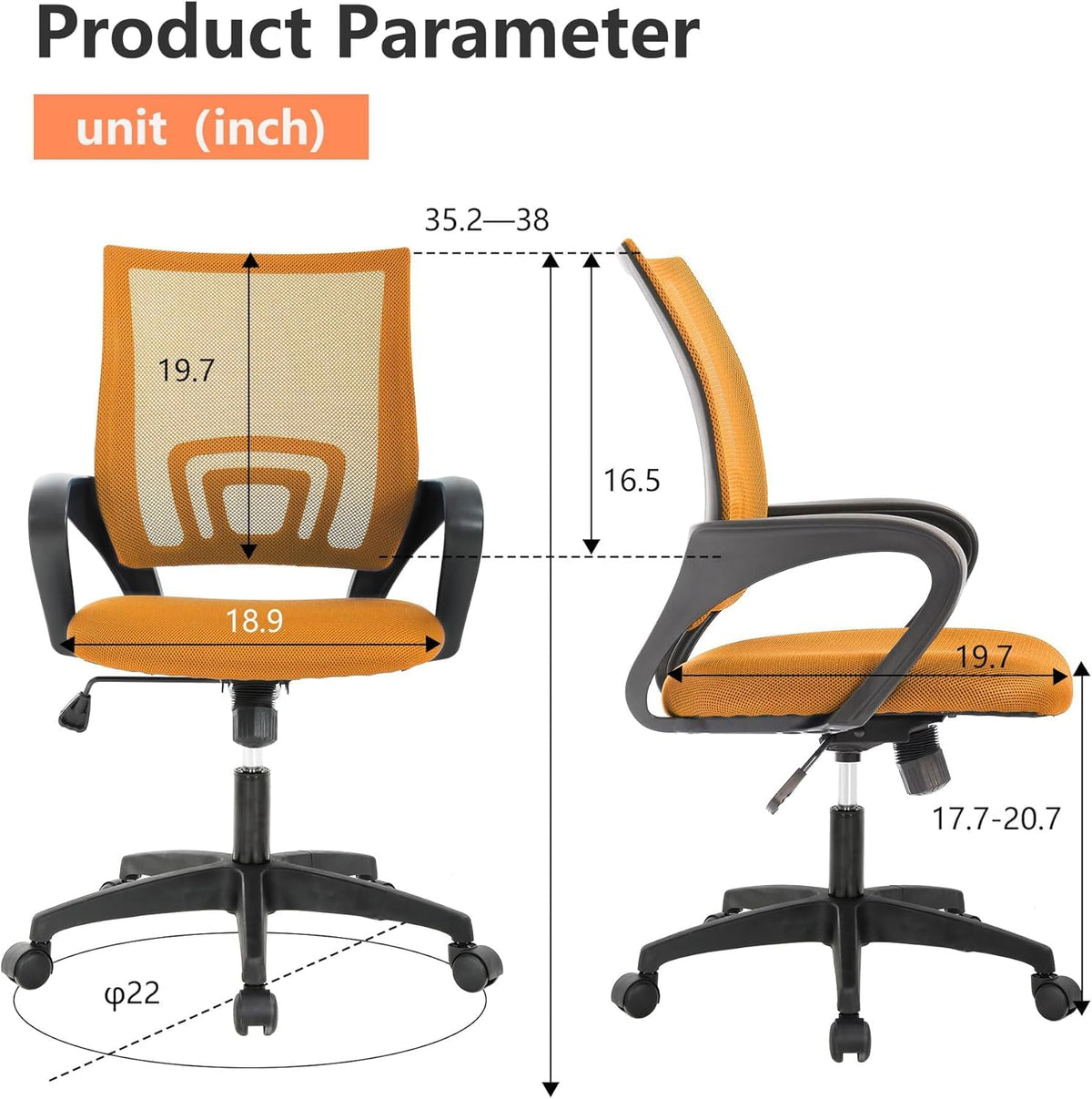 Orange Mesh Mid-Back Office Chair L793
