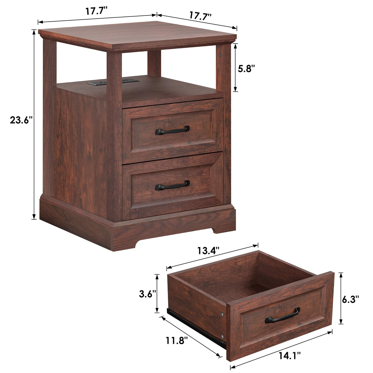 18'' Wood Nightstand with Charging Station R115378