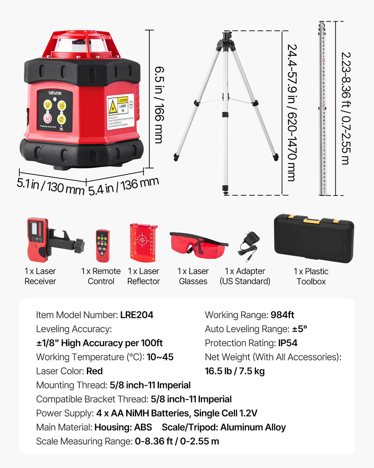360-Degree Self Leveling Rotary Laser Level Kit with Tripod O4306