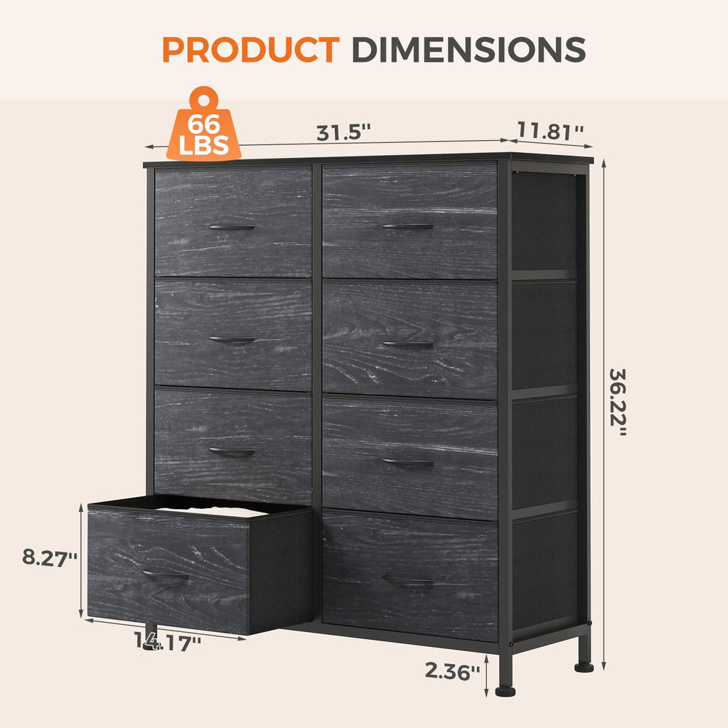 Black 8 Drawer Fabric Dresser F7366