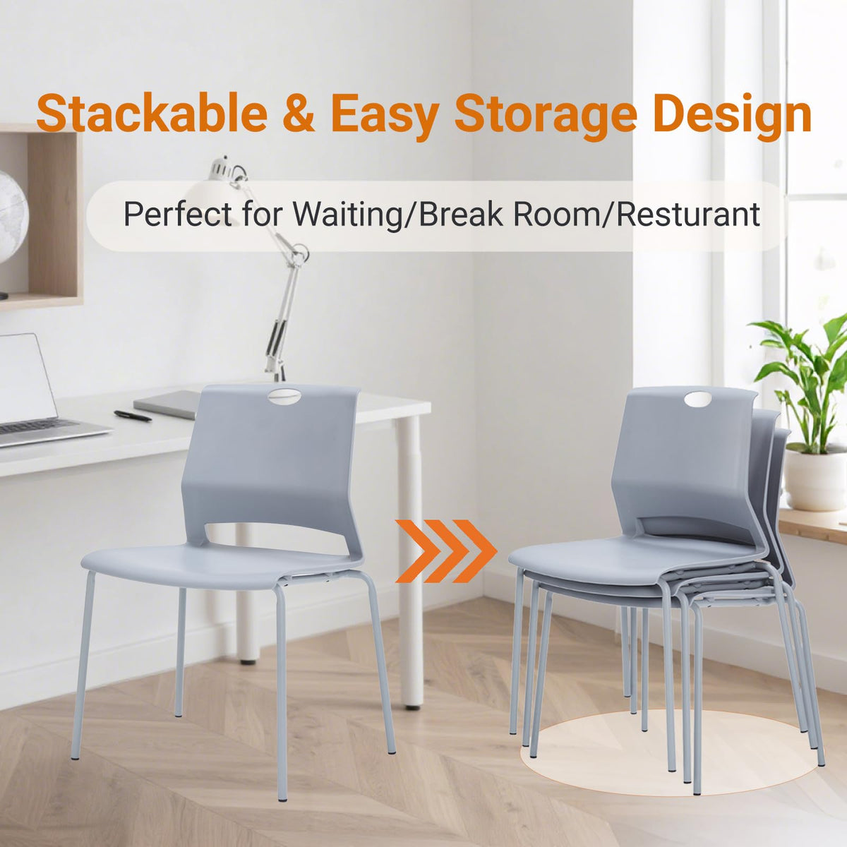 Grey Stack Chairs Set of 4 with Metal Legs F9678