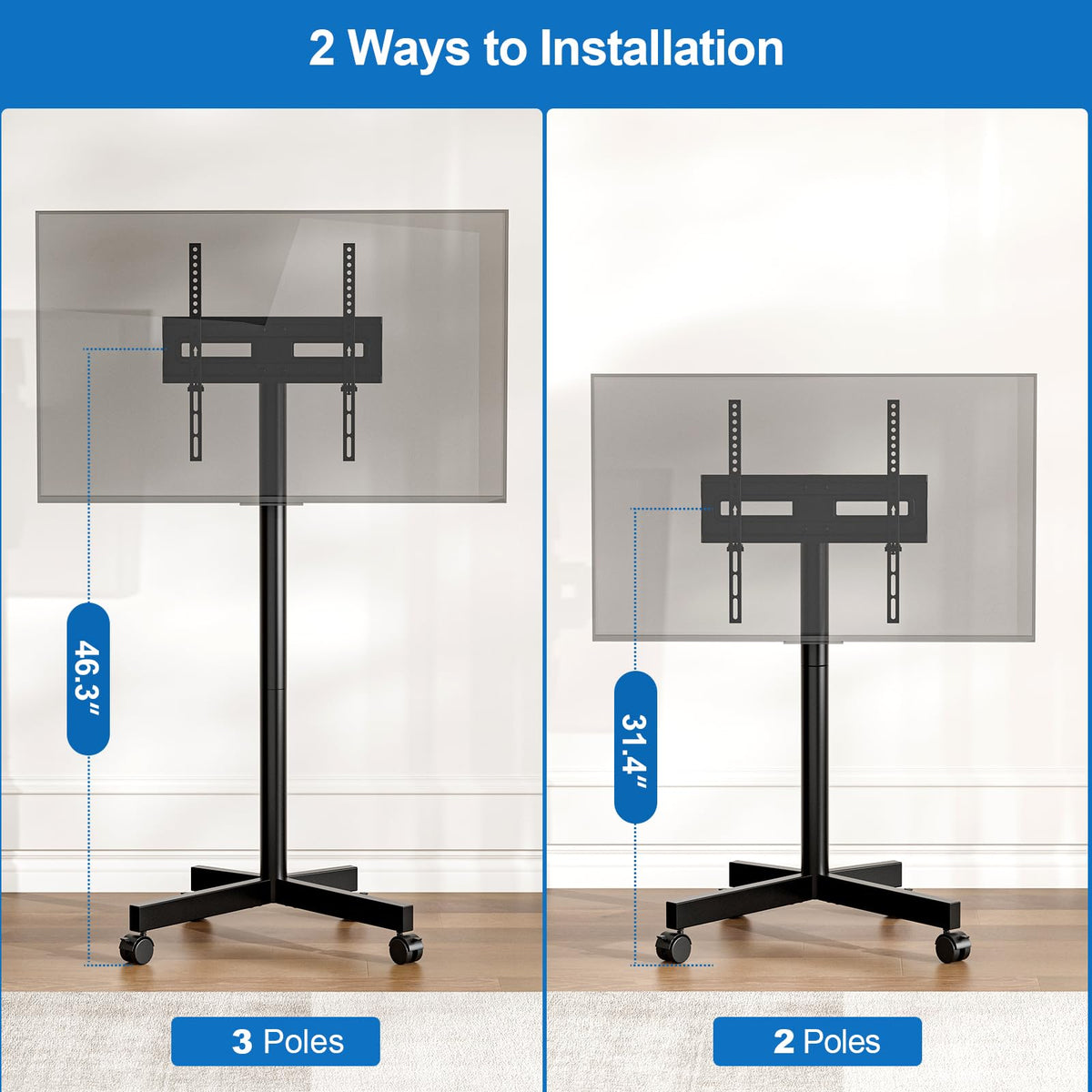 Mobile TV Cart Rolling TV Stand for 23-65 Inch TVs K40035