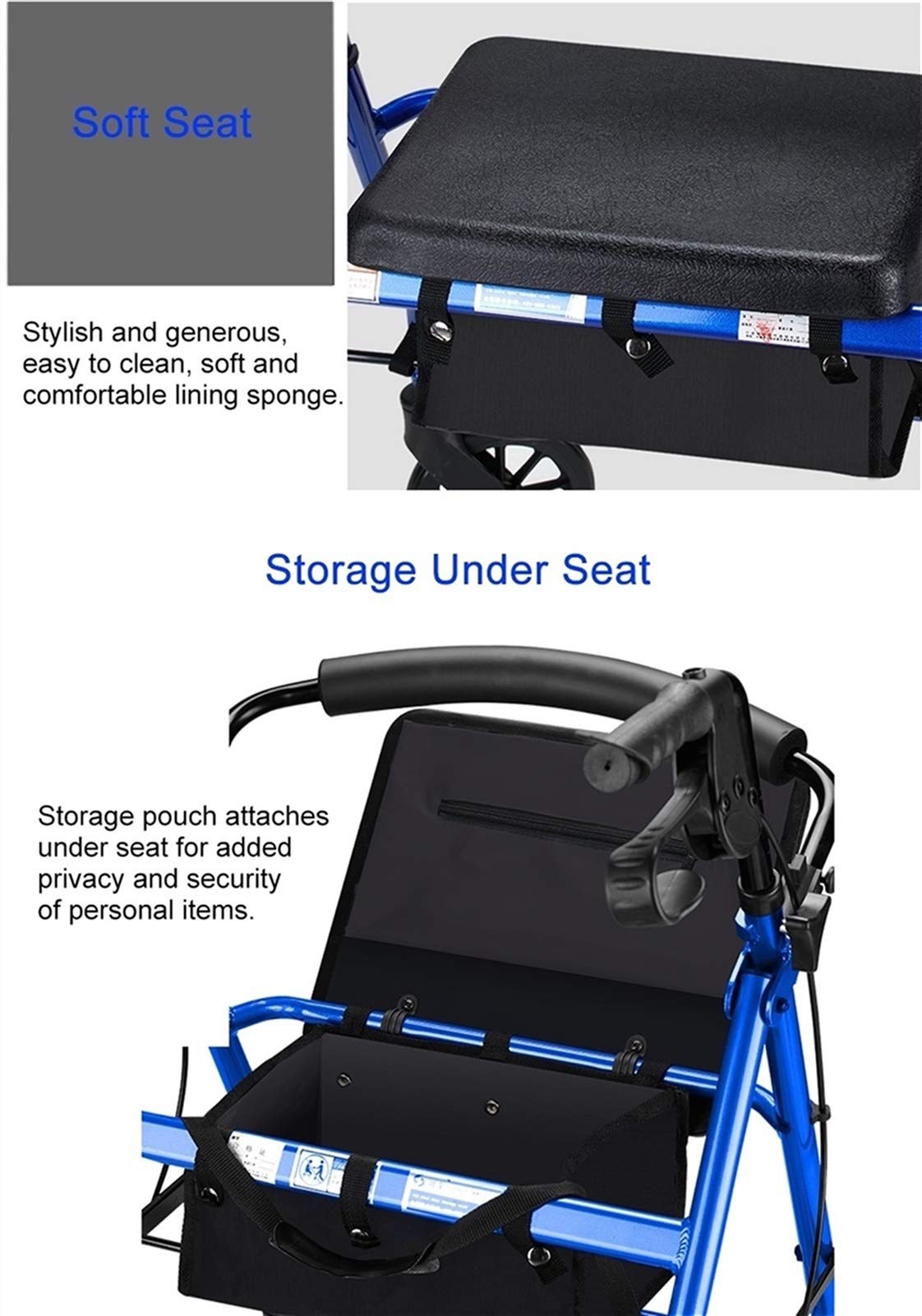 Blue Foldable Lightweight Rolling Walker with Seat P901