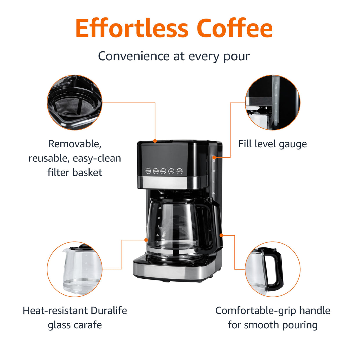 12 Cup Programmable Drip Coffee Maker with Glass Pot E287