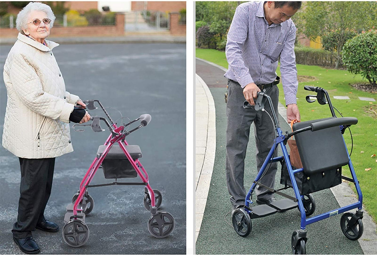 Blue Foldable Lightweight Rolling Walker with Seat P901
