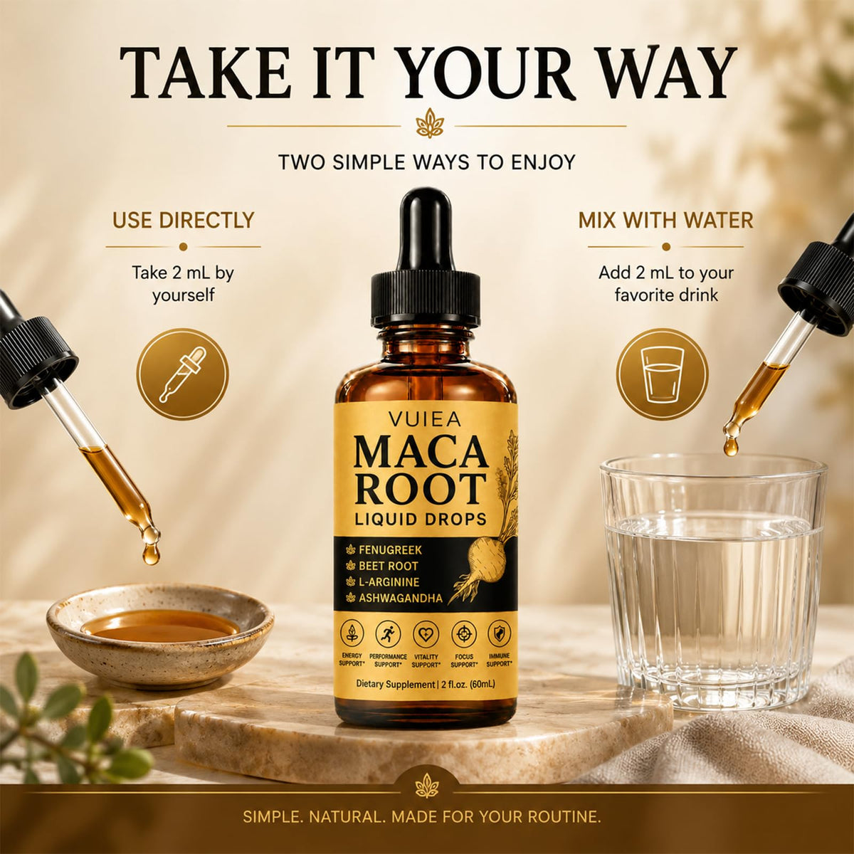 Maca Root Liquid Supplement with Ashwagandha, Fenugreek, Beet Root & L-Arginine, 2 fl oz C819551