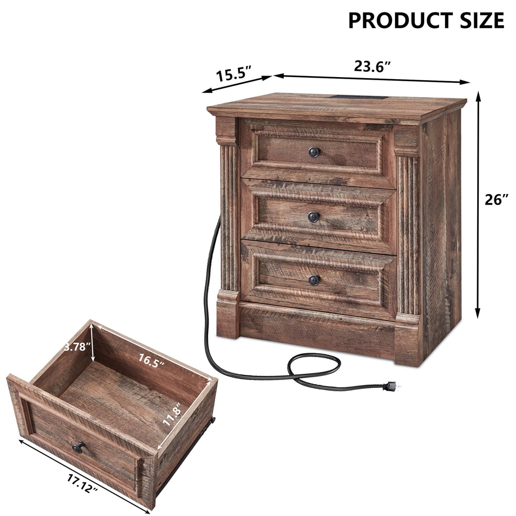 26" Tall 3 Drawer Light Brown Nightstand Z491339