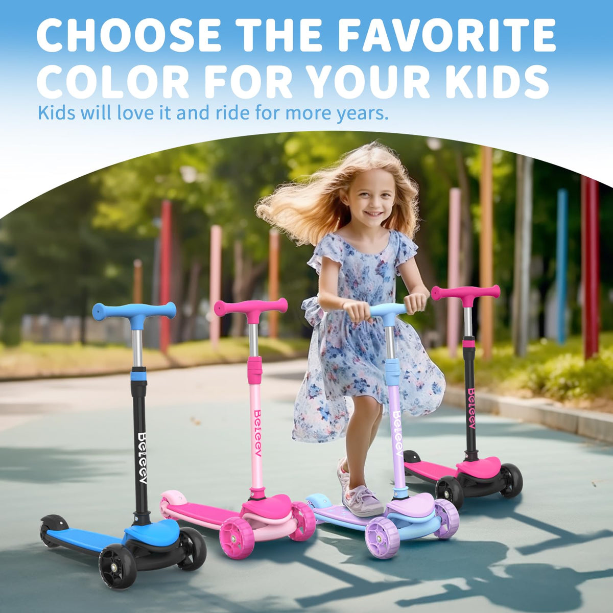 3 Wheel Folding Kick Scooter with LED Light-Up Wheels B247
