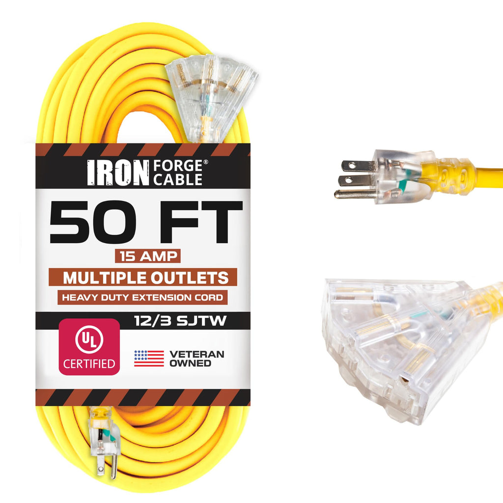 50 Foot Lighted Outdoor Extension Cord with 3 Outlets M62779