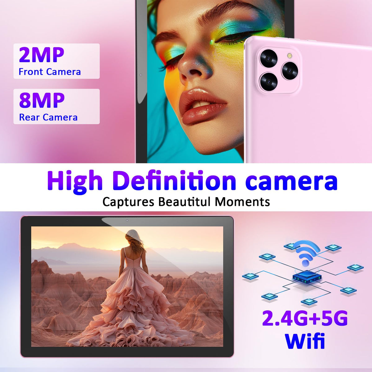 Android 16 10 Inch Tablet 12GB RAM 64GB ROM Pink G86494