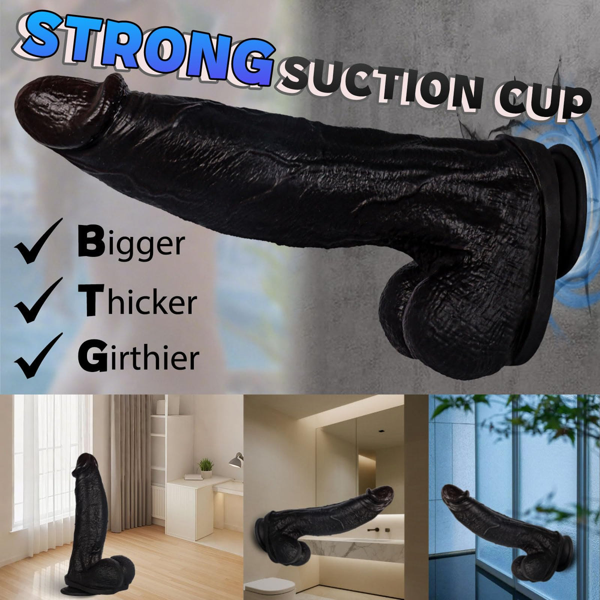 Black Realistic Silicone Dildo with Suction Cup J2881
