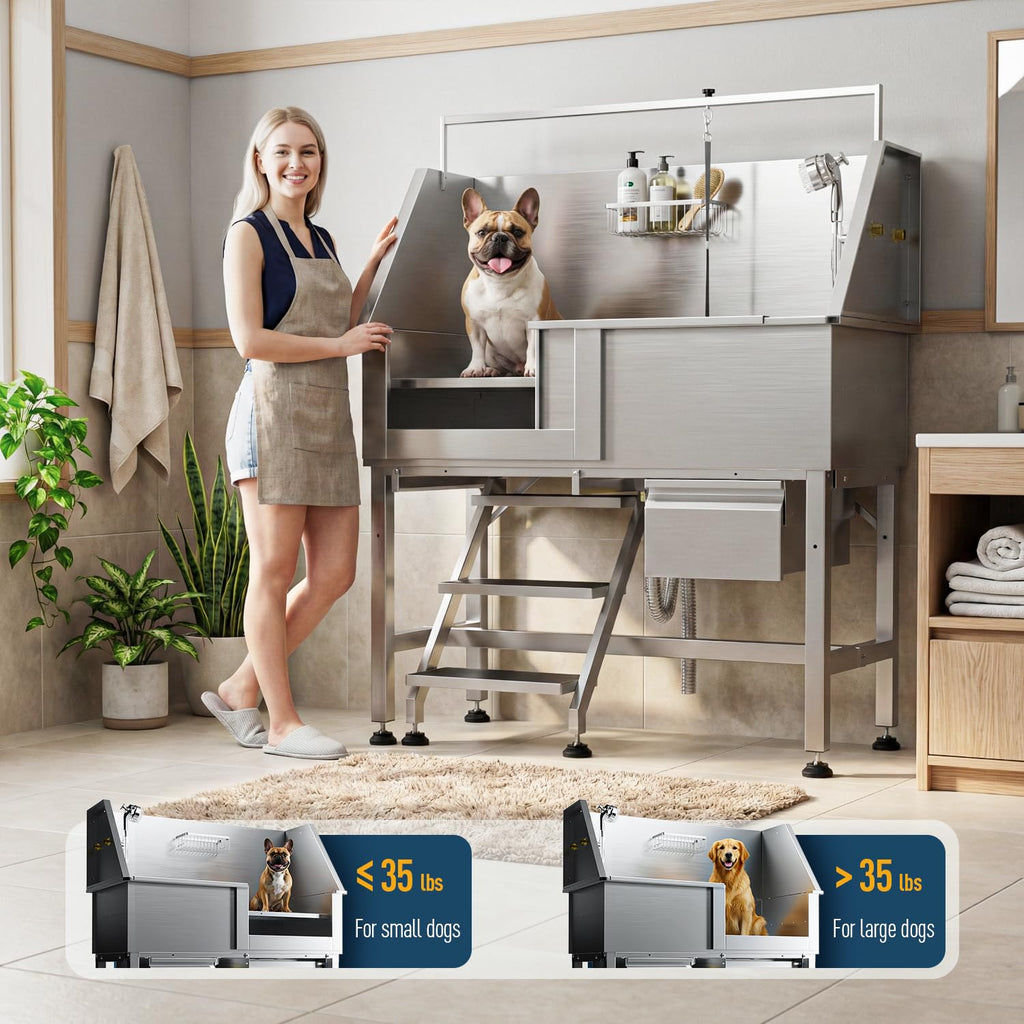 46" Stainless Steel Dog Washing Station with Removable Left Ramp & Storage Drawer L40179
