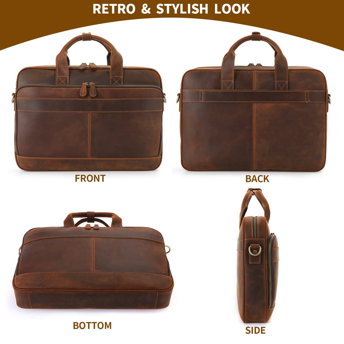 Full Grain Leather Briefcase Fits 15.6 Inch Laptop N17896