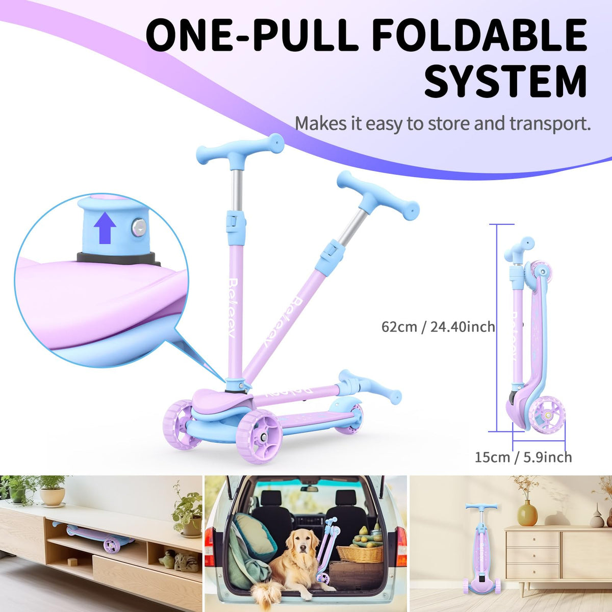 3 Wheel Folding Kick Scooter with LED Light-Up Wheels B247
