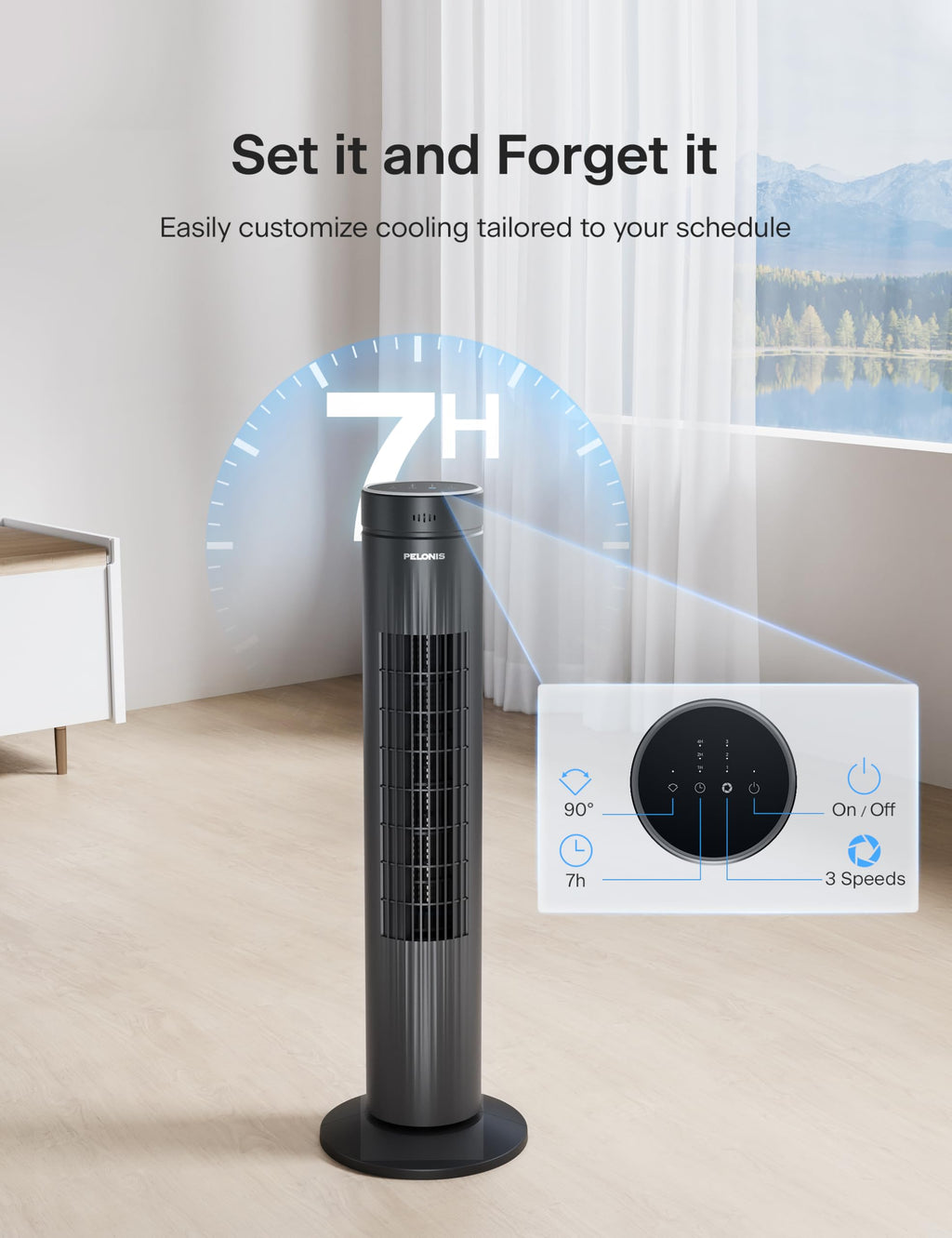 30-Inch Oscillating Tower Fan, 3 Speed, Black K714