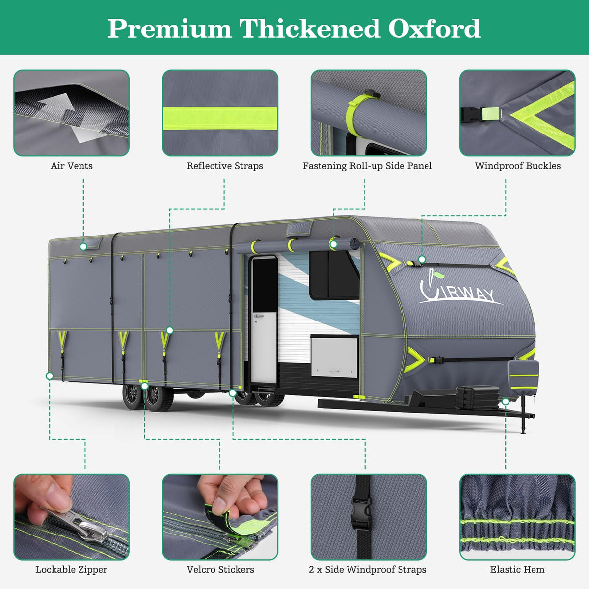 600D Oxford Waterproof Rip-Stop RV Cover 24-27ft with 4 Tire Covers F9411