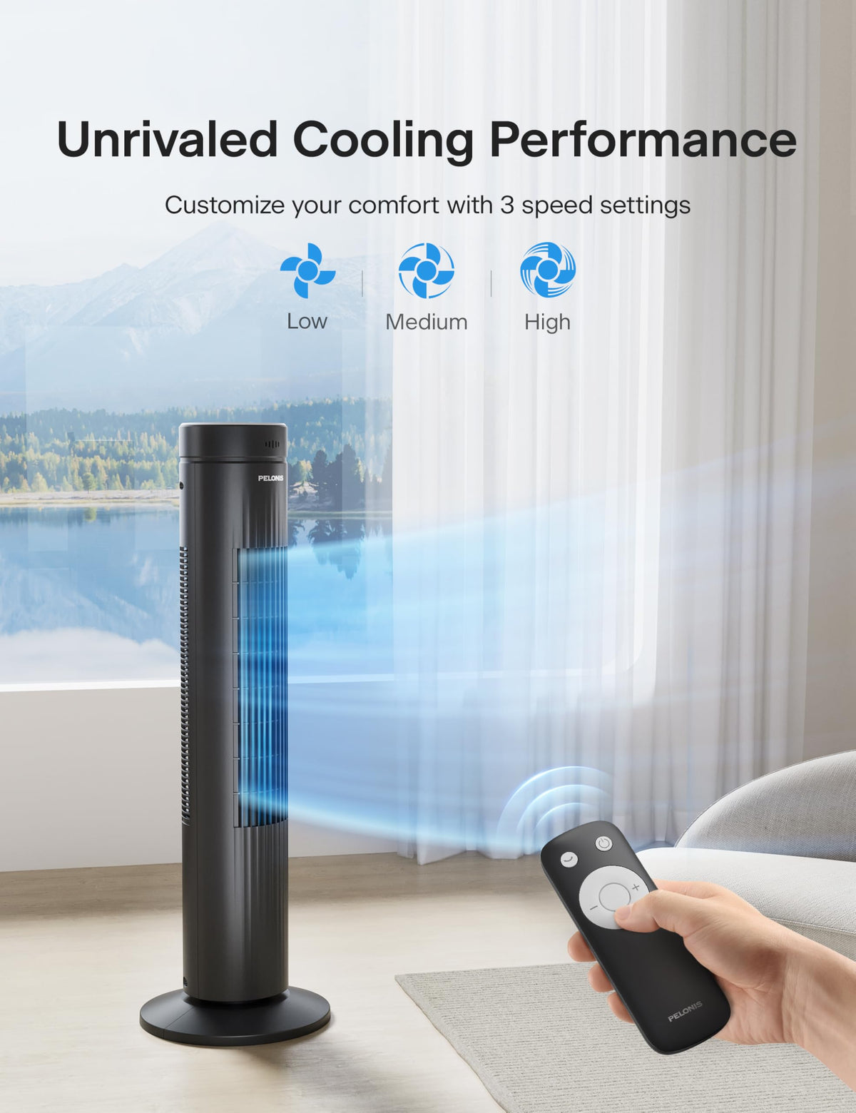 30-Inch Oscillating Tower Fan, 3 Speed, Black K714
