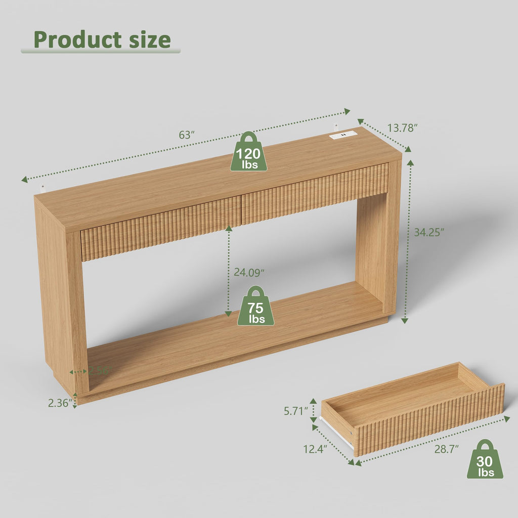 63 Inch Oak Console Table with 2 Drawers W233